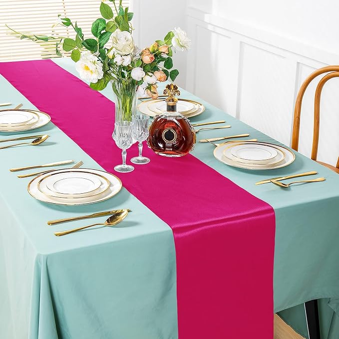SI Pack of 30 Wedding 12 x 108 inch Satin Table Runner for Wedding, Decorations for Graduations, Engagements, Birthday Parties, Banquets, Runners fit Rectangle, Round Table - Magenta - Image 2