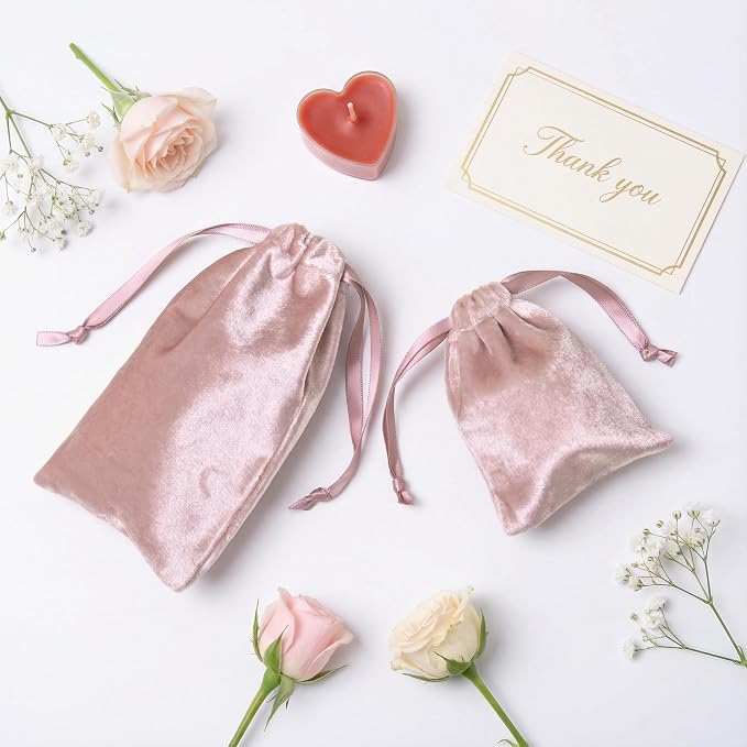 QIANF 12pcs Rose Pink Velvet Drawstring Bags 3x4 inches Glossy Small Velvet Cloth Gift Bags Jewelry Pouches for Storage Wedding Party Favor Christmas (Pack of 2) - Image 7