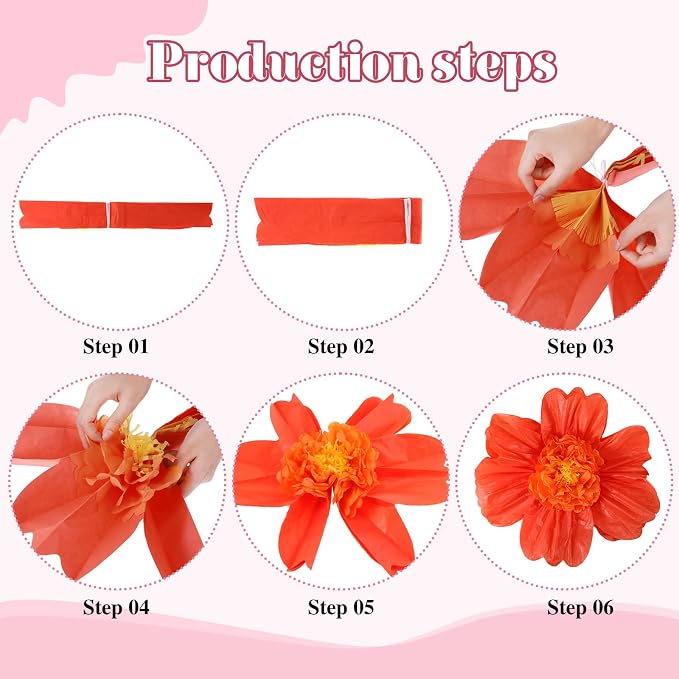 TaoBary Giant Tissue Paper Flowers, 20",10", Rainbow Color, 48 Pcs | Complete 2 Size Set, Pre-folded for Easy Shaping, Mexican Paper Pom Poms, Lightweight for Fiesta and Birthday Wall Decor - Image 3