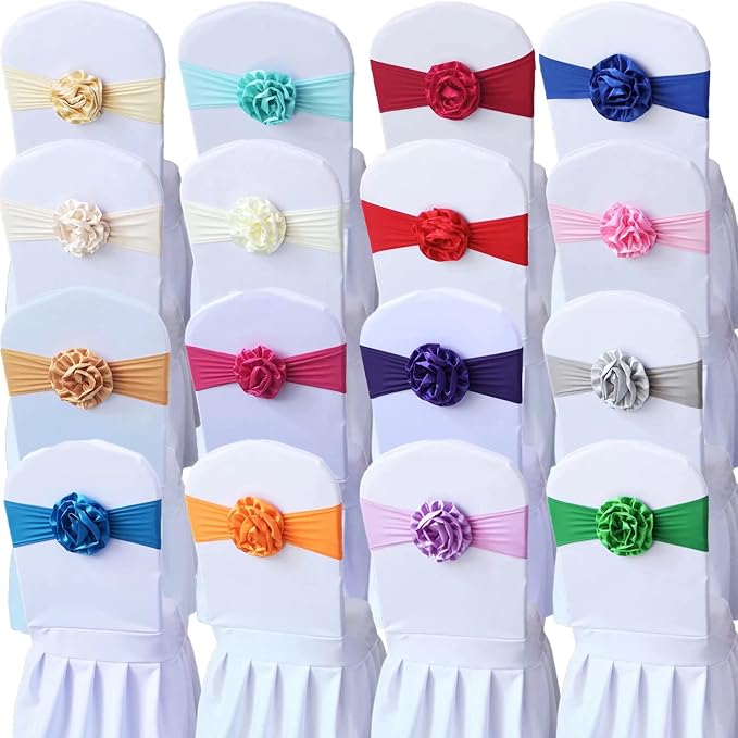 Spandex Stretch Flower Chair Sashes Chair Bands Polyester Bows for Party Hotel Wedding Banquets Decoration （Gold 20 PCS） - Image 2