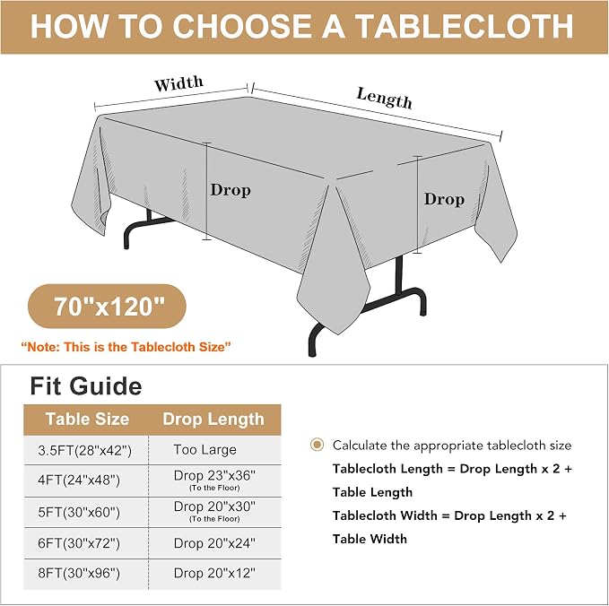 sancua Rectangle Tablecloth, 70 x 120 Inch, Black | Stain and Wrinkle Resistant, Washable Polyester Cloth, Decorative Fabric Cover, For Dining Tables, Buffet Parties and Camping - Image 7