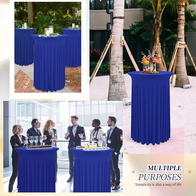 6 Packs Royal Blue Round Cocktail Table Skirt 32"x 43" | Spandex Stretch Cocktail Tablecloth with Wavy Drapes, Fitted High Top Table Covers for Wedding Bar Party Birthday - Image 9