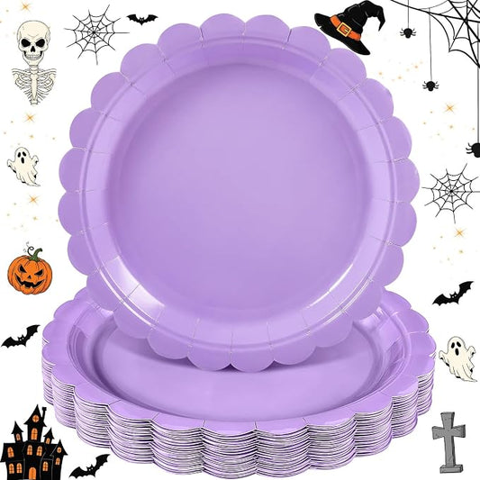 NatNarr 30 Pcs Purple Paper Plates 9" Scalloped Halloween Dessert Plates | Light Purple Cake Plates Lavender Party Dinner Plates for Halloween, Wedding, Bridal Shower, Birthday, Mermaid by NatNarr