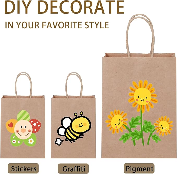 STOBOCTER 100Pcs Paper Gift Bags, 5.9"x3.15"x8.25" Gift Wrap Bags with Handles, Brown Kraft Paper Bags for Small Business, Paper Bags Bulk for Birthday Party Favors, Shopping, Grocery, Retail, Craft - Image 7