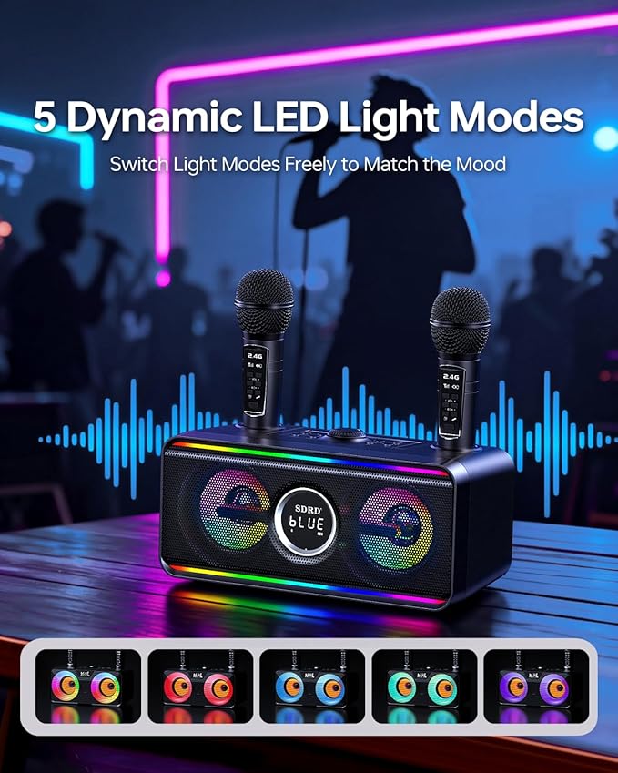 216 Bluetooth Karaoke Machine for Adult Kid with Storage and Charging Station, Powerful Karaoke System, 12H Playtime, Rechargeable Wirless Microphone, Support USB/AUX Indoor Outdoor