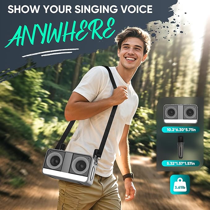 Karaoke Machine,Real 35W Portable Speaker,8H Long Time, 2Rechargeable Wireless Microphones,LED,Karaoke Machine for Adults & Kids,BT/FM/USB/TF/AUX,for Home Party/Outdoors(CHJ171-SilverGray)