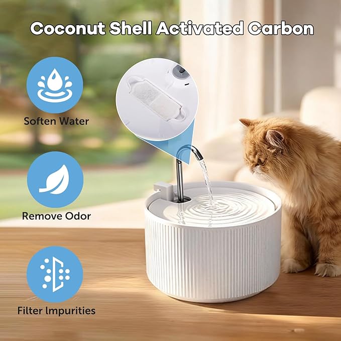 (18 Pack) 6 Sets Ceramic Cat Water Fountain Replacement Filters, Pet Fountain Replacement Filters for 2.2L/74OZ Ceramic Fountain(White)