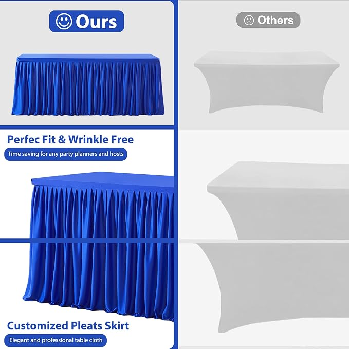 Wish Care 6 Pack Royal Blue Rectangle Table Clothes for 8 Foot Tables, Polyester Fitted Tablecloths 8ft Stretch Table Cover for Wedding, Birthday, Parties, Trade Show, Craft Show - Image 4