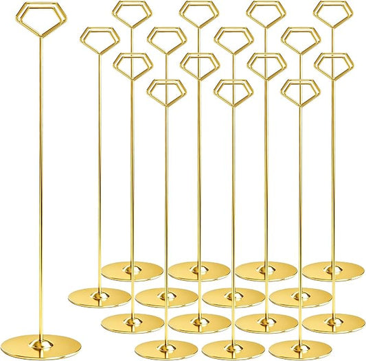 16 Pack 12 Inch Table Number Holders, Gold Diamond Place Card Holders | Steel Table Card Stands for Weddings, Birthdays, Photos, Food Signs, Memo Notes, Restaurants by ERYTLLY