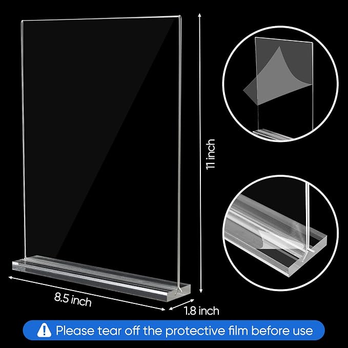 acrylic sign holder 8.5 x 11 Paper Stand 10 Pack Clear Double Side T Shape Acrylic Table Signs for Displaying, Flyer Holder Paper Card Holder for Office Business Store Mall Restaurants - Image 3