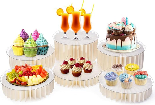 6Pcs Buffet Risers, Food Risers for Buffet Table with Acrylic Plates | Sturdy Cardboard, Foldable, Reusable, 12" Display Risers Cylinder Stands, for Party, Wedding, Catering & Birthday Decor by AHUAWA