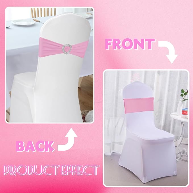 100PCS Spandex Stretch Chair Sashes Bows Universal Elastic Chair Cover Bands Ties with Buckle Slider for Wedding Party Birthday Reception Events Banquet Decoration(Pink) - Image 5