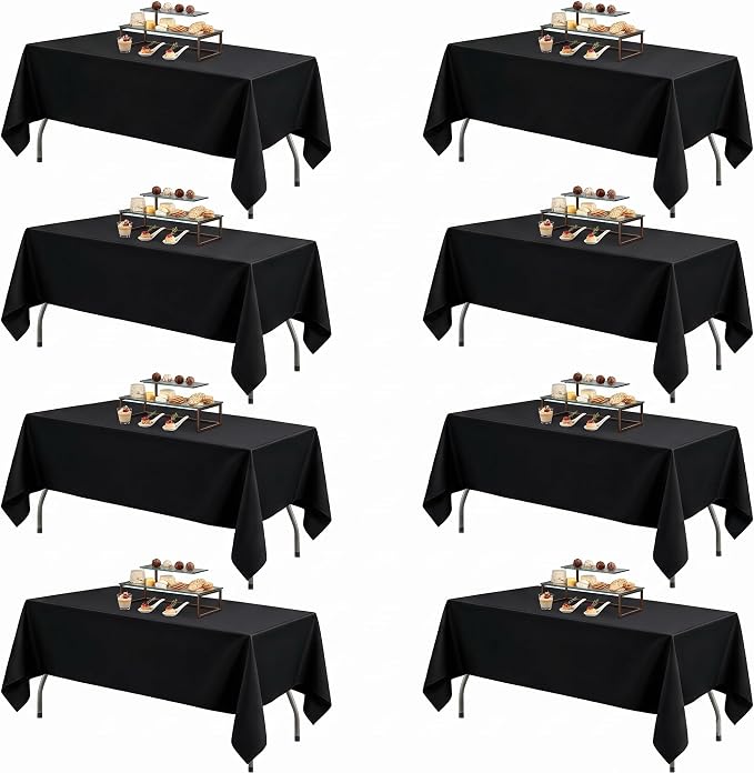 uGeo Black Tablecloths 8 Pack - 60 x 102 Inch Polyester Rectangular Tablecloth - Wrinkle Resistant & Washable Fabric Table Cover for 6 Foot Tables, Weddings, Parties, Dining, Buffets by ZuGeo