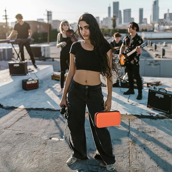 Boobowl Bluetooth Microphone Wireless Case Digital Microphones, Portable Wireless Mic Box for Rechargeable Battery, Receivers, Adapter (Bag Only)-Orange