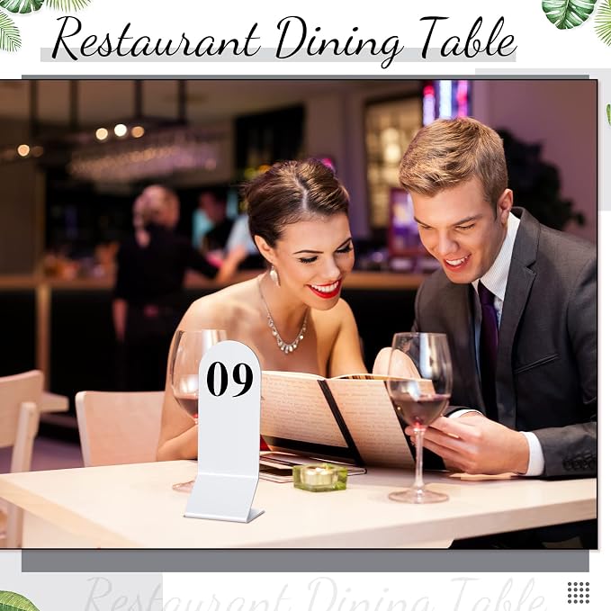 Remerry 50 Pcs Table Numbers 1-50 Acrylic Double Sided Number Cards for Restaurant Acrylic Tent Table Holders Tent Cards Wedding 2.36 x 6.3 Inch (White) - Image 6