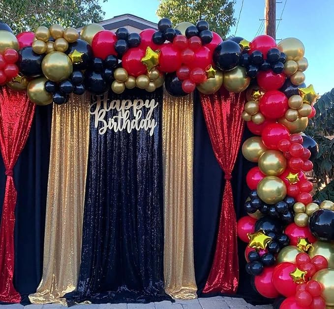Sequin Backdrop Curtain 4 Panels 2FTx8FT Glitter Background Drapes Sparkle Photography Backdrop for Party Wedding Birthday Wall Decoration (Red× 2 and Gold×2) - Image 4