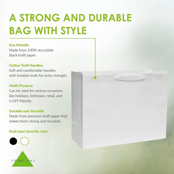 Prime Line Packaging White Gift Bags, 16x6x12 50 Pack, Retail Bags, Paper Shopping Bags with Handles Bulk - Image 2