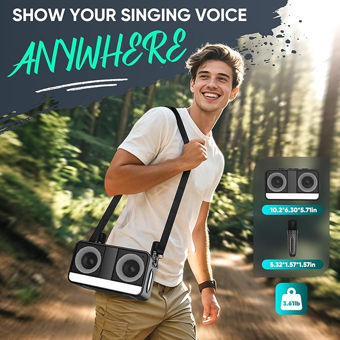 Karaoke Machine, Real 35W Portable Speaker,8H Long Time, 2 Rechargeable Wireless Microphones,LED,Karaoke Machine for Adults & Kids,BT/FM/USB/TF/AUX,for Home Party/Outdoors(CHJ171-Black)