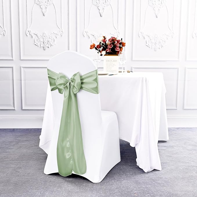 60 Pcs Sage Green Chair Sashes Satin Chair Bows Sashes for Party, Hotel, Wedding, Reception, Restaurant Event Decoration (7 x 108 inch) - Image 4