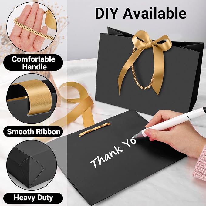 EUSOAR Gift Bags with Ribbon, 20pcs 10.6"x3.1"x8.3" Thank You Gift Bags With Handles, Shopping Party Favor Welcome Gift Treat Bags Bulk for Wedding,Party Favors, Grocery,Baby Showers, Birthdays - Image 4