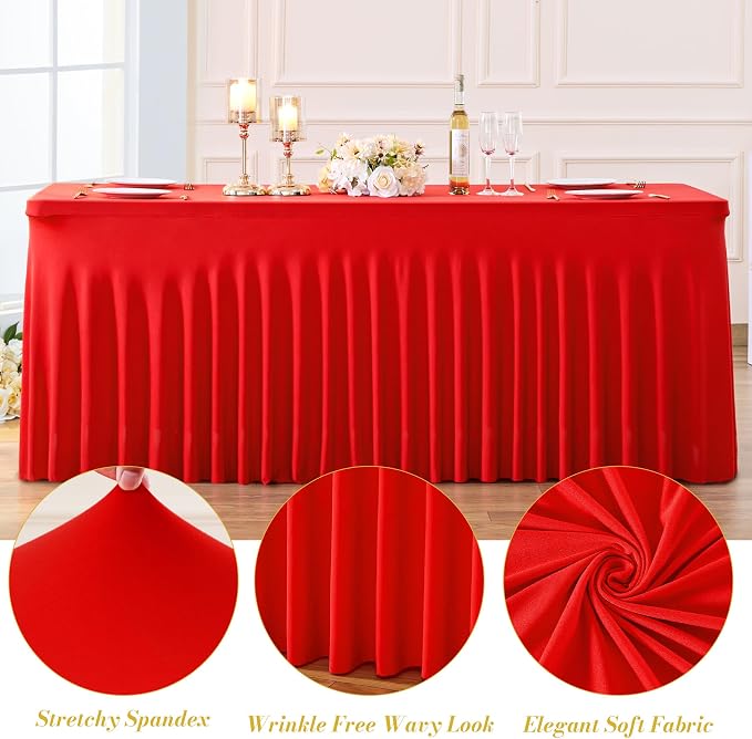 gogoparti 2 Pack Spandex Red Fitted Table Cloth for 6ft Rectangle Tables Red Stretch Tablecloth Table Covers Skirt Banquet Wrinkle Free Tablecloths for Parties Wedding - Image 6