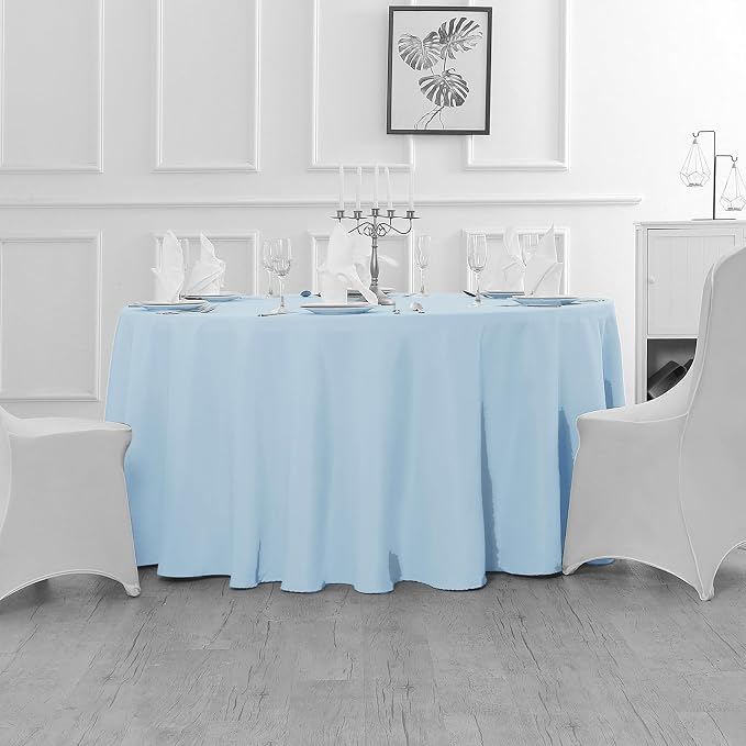 Fokitut 2 Pack Waterproof Round Tablecloth, 90 Inch, Stain Resistant and Wrinkle Polyester Table Cloth, Fabric Table Cover for Kitchen Dining, Wedding, Party, Holiday Dinner-Blue Mist - Image 5