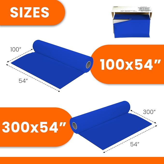LEMON + Co. Blue Premium Plastic Tablecloth Roll - 54" x100' for Parties with Cutter Box - Cut to Size Rectangle & Round Disposable Tablecloth Plastic Table Cover - Image 5