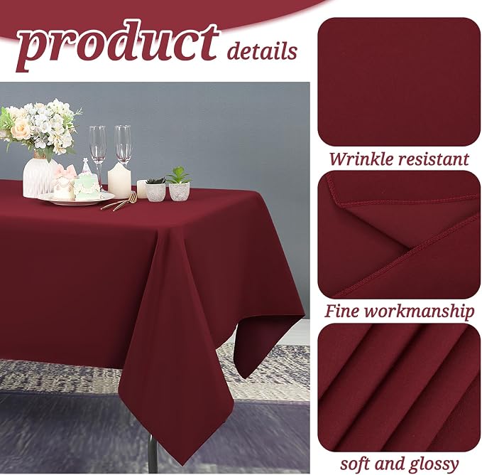 YMHPRIDE 6 Pack Burgundy Polyester Tablecloths, 60 x 102 inch, Rectangular, Wrinkle Resistant, Machine Washable, Perfect for 6FT Tables, Parties, Weddings, Banquets - Image 3