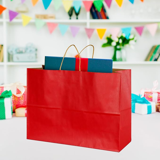 BLEWINDZ 70Pcs Large Paper Bags with Handles, 16x6x12 Inches Red Paper Shopping Bags for Small Business, Large Kraft Gift Bag Bulk for Grocery Mechandise Retail - Image 4