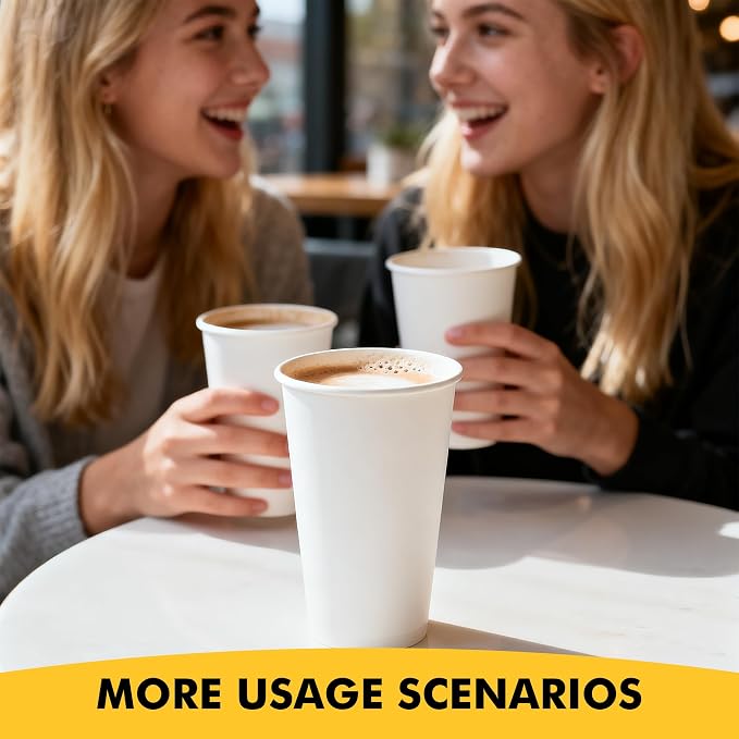 RACETOP 16 oz Coffee Cups, 200 Pack, Disposable Paper Hot Coffee Cup | Thickened Paper, Leak-proof, BPA-free, Ideal for Daily Use, Coffee Shop, Party, Travel, Picnic, Events - Image 8