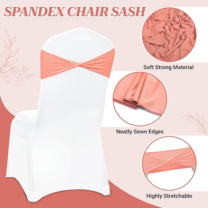VDS Pack of 250 PCS | Peach | Spandex Chair Sashes Bows Without Buckle | Stretch Elastic Banquet Universal Folding Chair Band Tie with for Wedding Party Conference Celebration Event Decoration - Image 4
