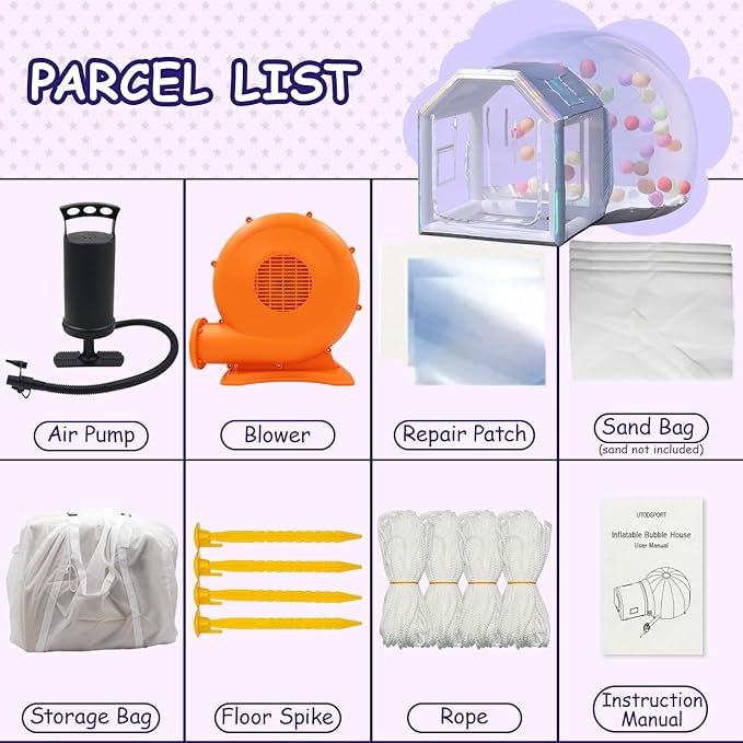 10FT Clear PVC Inflatable Bubble House Dome Tent with Tunnel - Bubble House Dome Inflatable, Ideal for Fun Events and Parties, Durable Inflatable Bubble House, Easy Setup (Silvery, 10FT)