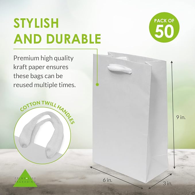 Prime Line Packaging Kraft Gift Bags, Paper Gift Bags Mini with Handles for Baby Showers, Christening, Weddings, Holidays, Party Favors, Shopping, Bulk, 6x3x9, 50 Pack - Image 4