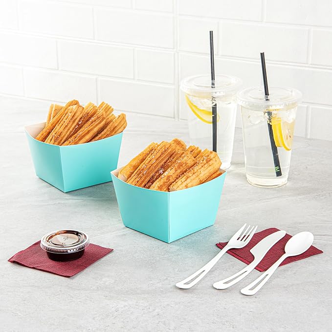 Restaurantware Square Turquoise Paper Snack Box, 200 Pack - Image 9
