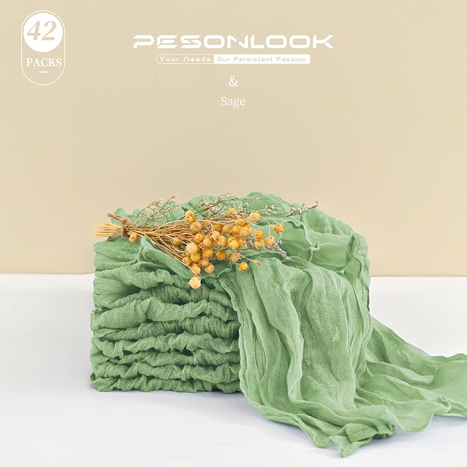 Pesonlook 42 Pcs Sage Green Cheesecloth Napkins for Wedding,20 x 20 Inch | Rustic Boho Wrinkled Napkins Bulk ,Washable Cloth Dinner Napkins for Dinner,Family Everyday Use/Parties - Image 3