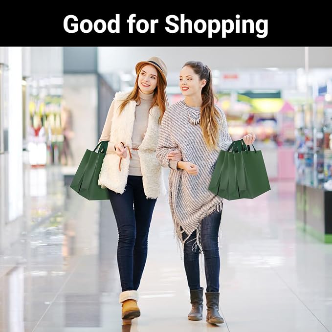 EUSOAR Paper Gift Bags with Handles, 12pcs 7.8"x3.9"x11" Green Gift Wrap Bags Bulk, Merchandise Grocery Craft Retail Shopping Wedding Birthday Christmas Holiday Party Favor Thank You Paper Bags - Image 4