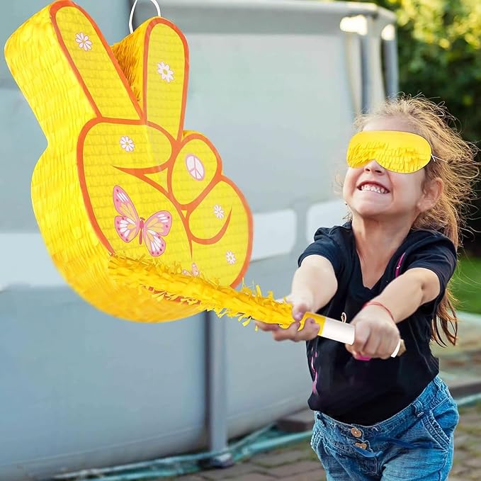 Hippie Pinata with Stick & Blindfold Daisy Flower Mexican Pinata Game for Girl Groovy Birthday Party Decorations Supplies