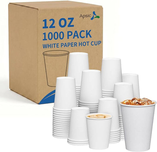 12oz White Disposable Paper Coffee Cups 1000 Pack Takeout Cups | Insulated Paper Coffee Cups, Bulk Take Out, Hot And Iced,White Paper Drinking Cups by Apsic