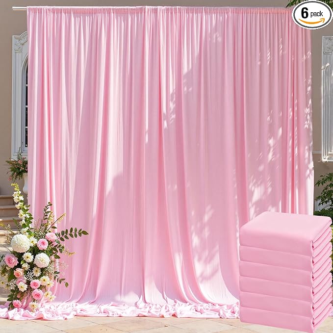 30ft x 10ft Wrinkle Free Pink Backdrop Curtain for Parties, 6 Panels 5×10ft Silky Polyester Light Pink Photo Backdrop Drapes Back Drop Cloth for Girl Party Birthday Gender Reveal Wedding Photography by ENJOYYOURPARTY
