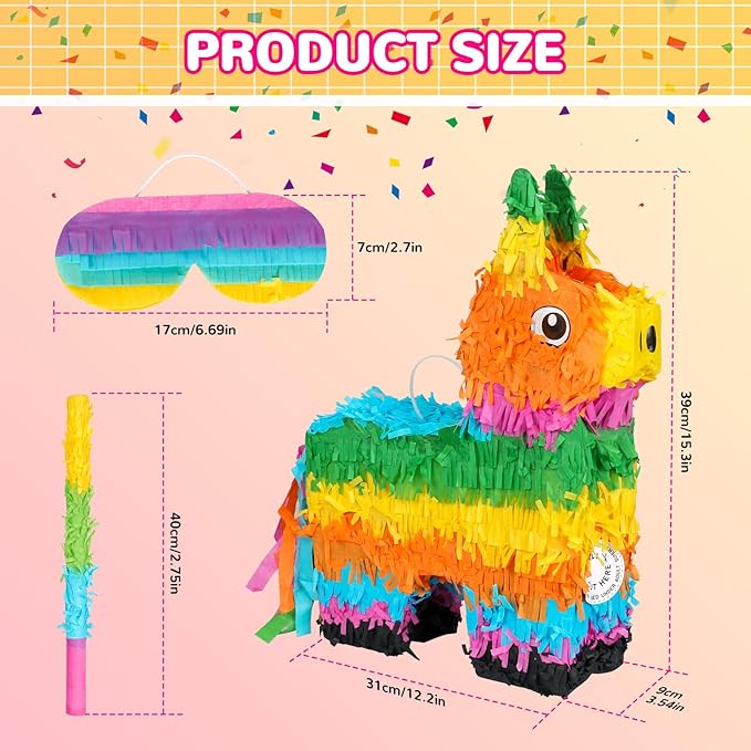 Piñata Set for Kids Party - Full Party Game Kit with Hitting Stick, Blindfold & Confetti Filler, Perfect for Birthday Party Decorations for Boys and Girls - Pop Pop Piñata,Multicolored...