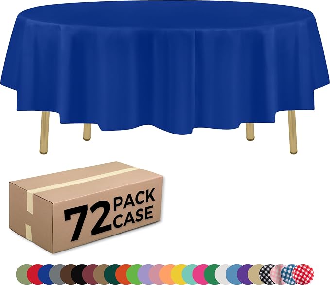 ZIMPLEWARE Blue Standard Disposable Plastic Party Tablecloth [Case of 72] 84 x 84” Round Table Cover for Indoor & Outdoor Use by Zimpleware