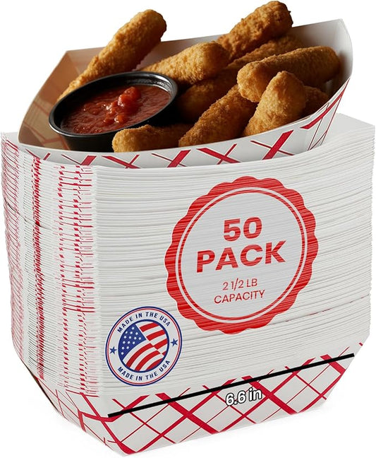 MT Products Classy Plaid Hotdog Trays 2 1/2 lb. - Disposable Paper Food Trays (Pack of 50) - Made in The USA by MTProducts