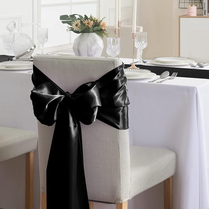 12Pack Table Runner 12 x 108 Inches Satin Silk Table Runner for Wedding, Birthday Party, Banquets, Graduations Decoration, fit Rectange and Round Table-Black - Image 6