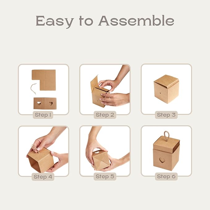 Boxes Craftory Pack of 25 Favor Boxes with Twine Handles (1.96 x 1.96 x 1.96 inch) - Ideal for Wedding Party and Bridal Shower Gift Boxes - Havana - Image 4
