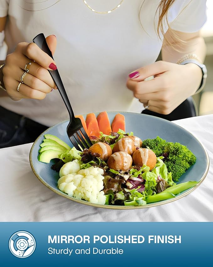 Stapava 20 Pcs Black Silverware Set, Food-Grade Stainless Steel Flatware Set for 4 Mirror Polished Cutlery Utensil Sets Include Dinner Knives Spoons and Forks Set Dishwasher Safe for Home Restaurant