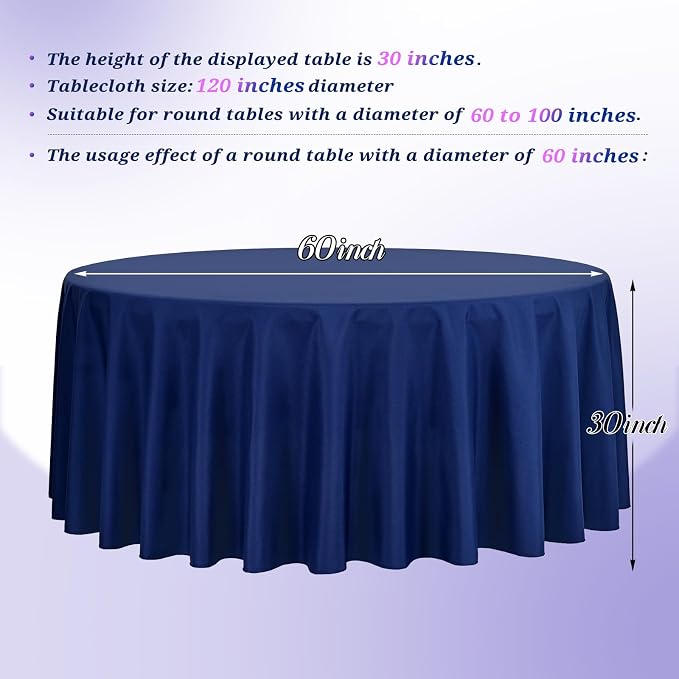 Teruntrue 12 Packs Navy Blue Round Tablecloths 120 inch Round Table Cloth, Washable Polyester Fabric for Wedding Parties Banquet Holiday Dinner Table Decorative, Navy Blue - Image 4