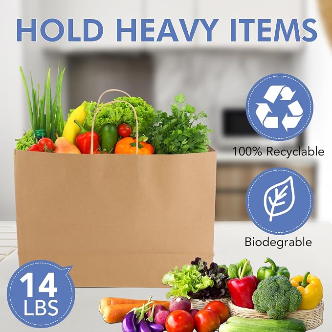 XPCARE Large Brown Paper Bags, 100 Pcs 16x6x12 Paper Gift Bags with Handles | Medium Paper Bags with Handles Bulk Retail Kraft Paper Bag Gift Bag for Wedding Party Shopping - Image 3