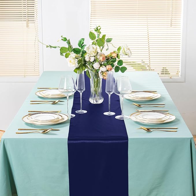SI Pack of 5 Wedding 12 x 108 inch Satin Table Runner for Wedding, Decorations for Graduations, Engagements, Birthday Parties, Banquets, Runners fit Rectangle, Round Table - Navy Blue - Image 4