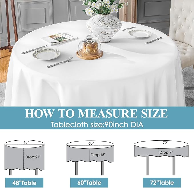 VidaFete 6 Pack 90inch White Round Tablecloth | Polyester Table Cloth, Stain and Wrinkle Resistant Table Cover for Dining Kitchen Party Wedding Banquet Buffet Decoration - Image 2