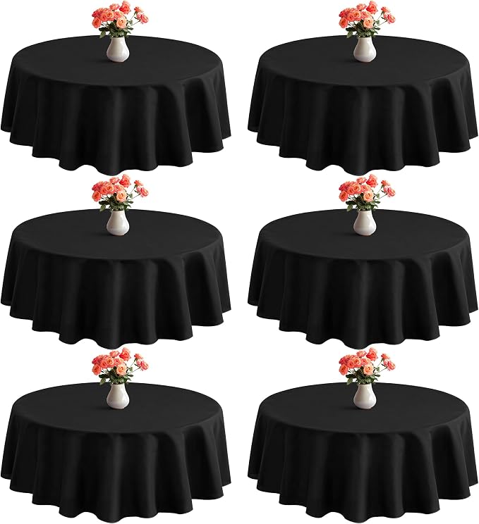 joybest 6 Pack Round Tablecloths 60 Inch Black Fit 20 to 42 Inch Tables | Washable Polyester Fabric Table Cloths Cover for Wedding Party Reception Formal Events by joybest